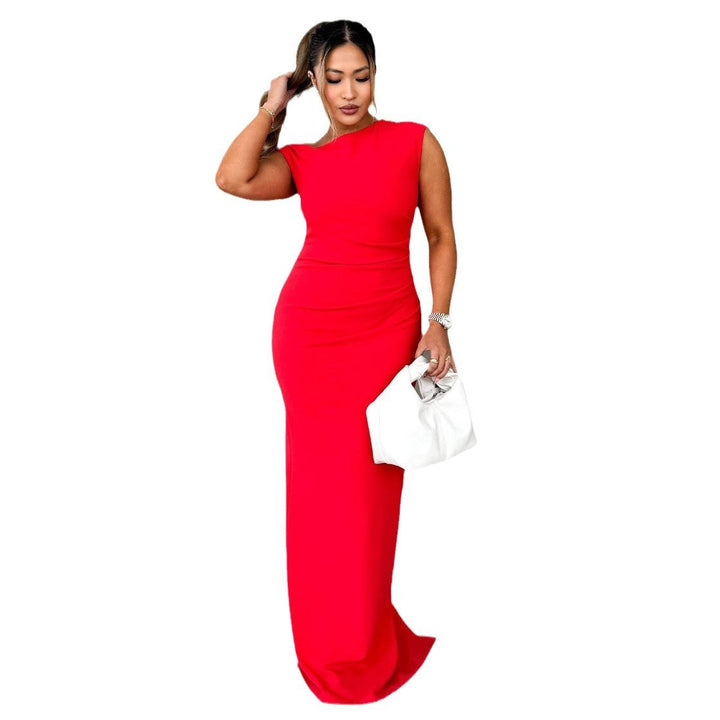 Damen Elegantes körperbetontes Maxikleid mit schickem Stehkragen und seitlichem Schlitz Drune
