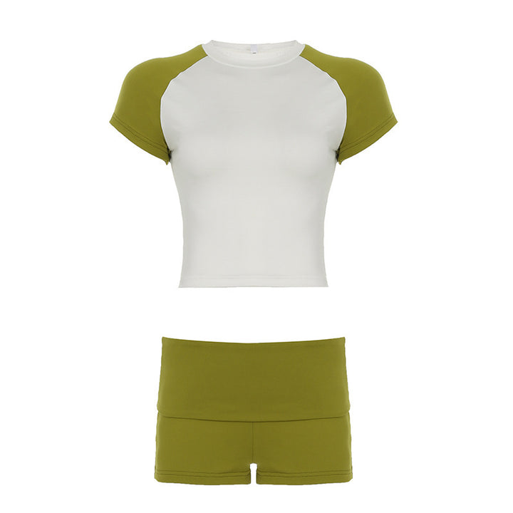 Damen Sportliches Kurzarm-Set mit figurbetontem Schnitt und hohen Bund Drune