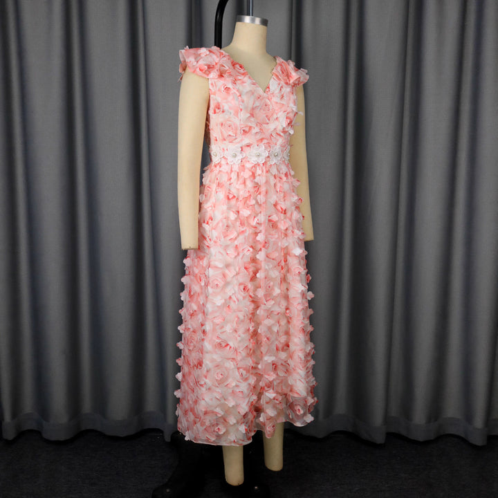 Damen Elegantes Maxikleid mit floralen Rüschen Drune
