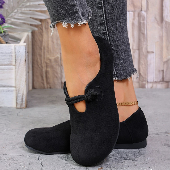 Damen Slip-On Ballerina-Slipper mit dekorativem Knotenriemen Drune