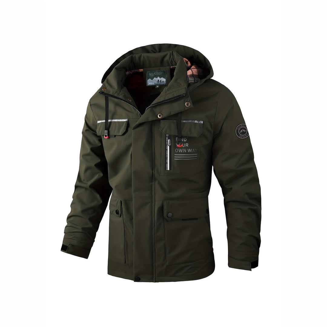 Herren leichter Softshell-Parka mit wasserabweisender Beschichtung, Kapuze und Multifunktions-Taschen Drune