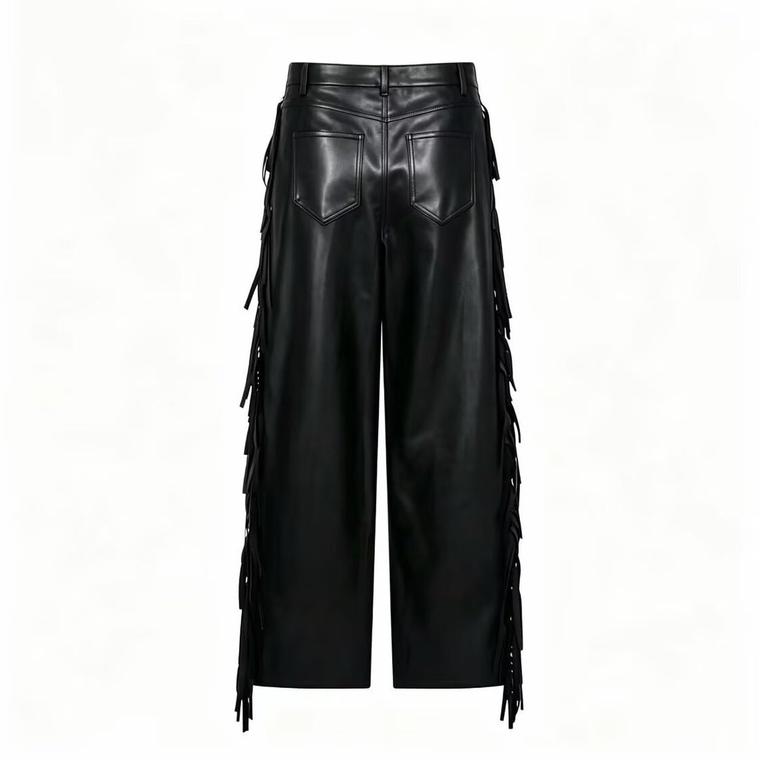 Damen Weite Kunstleder-Culotte mit seitlichen Fransen Drune
