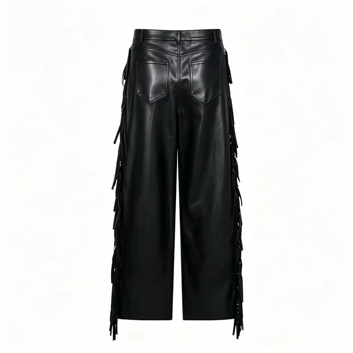 Damen Weite Kunstleder-Culotte mit seitlichen Fransen Drune