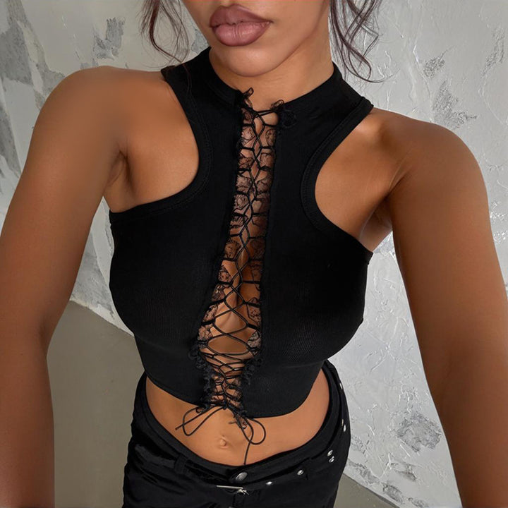 Damen Crop-Top mit dekorativem Schnür-Detail Drune