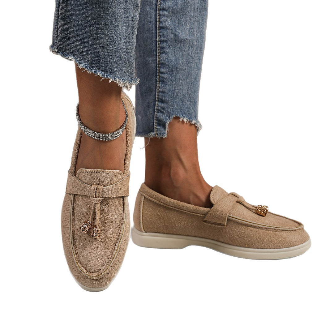 Damen nan bequeme Veloursleder-Loafer mit dekorativem Tassel-Detail und gepolsterter Komfortsohle Drune
