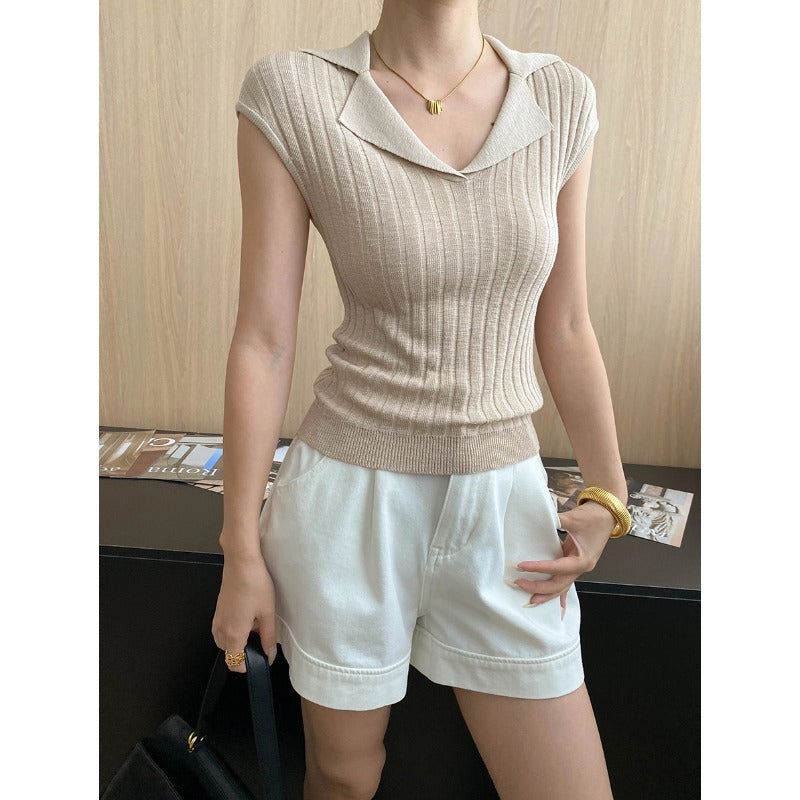 Damen Figurbetontes Strickoberteil mit elegantem V-Ausschnitt Drune