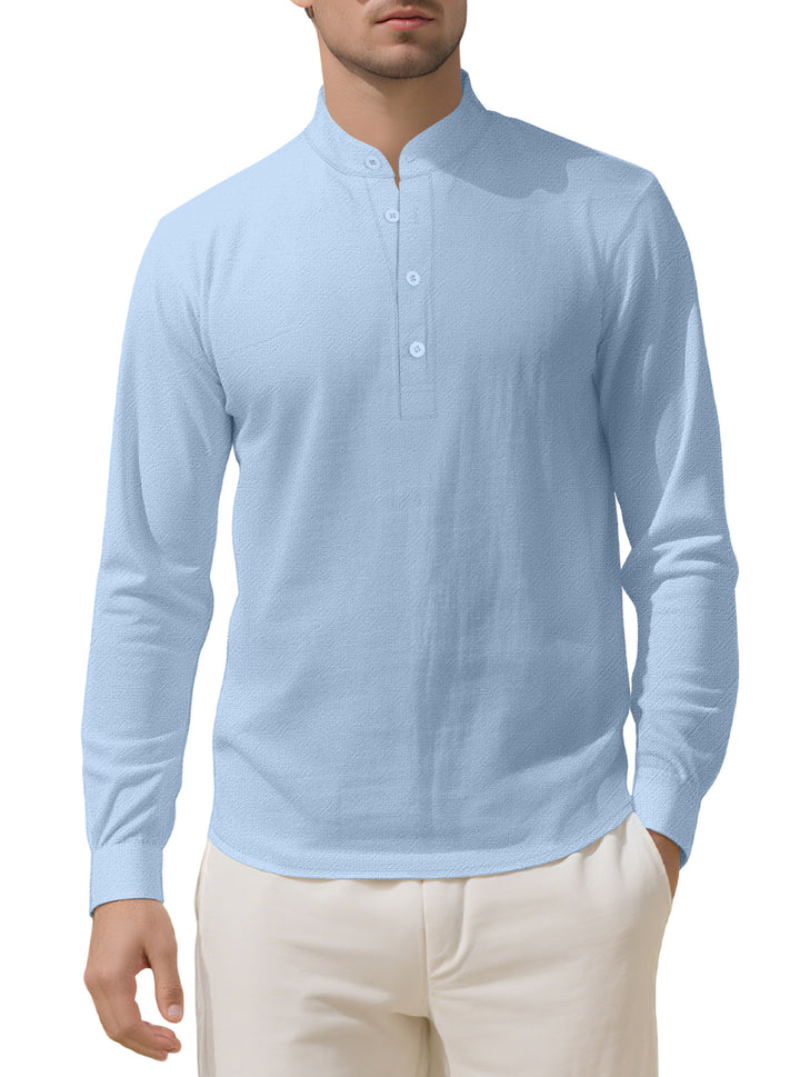 Herren nan Nehru-Kragen-Henley aus Baumwollstretch mit verdeckter Knopfleiste und schmaler Passform Drune