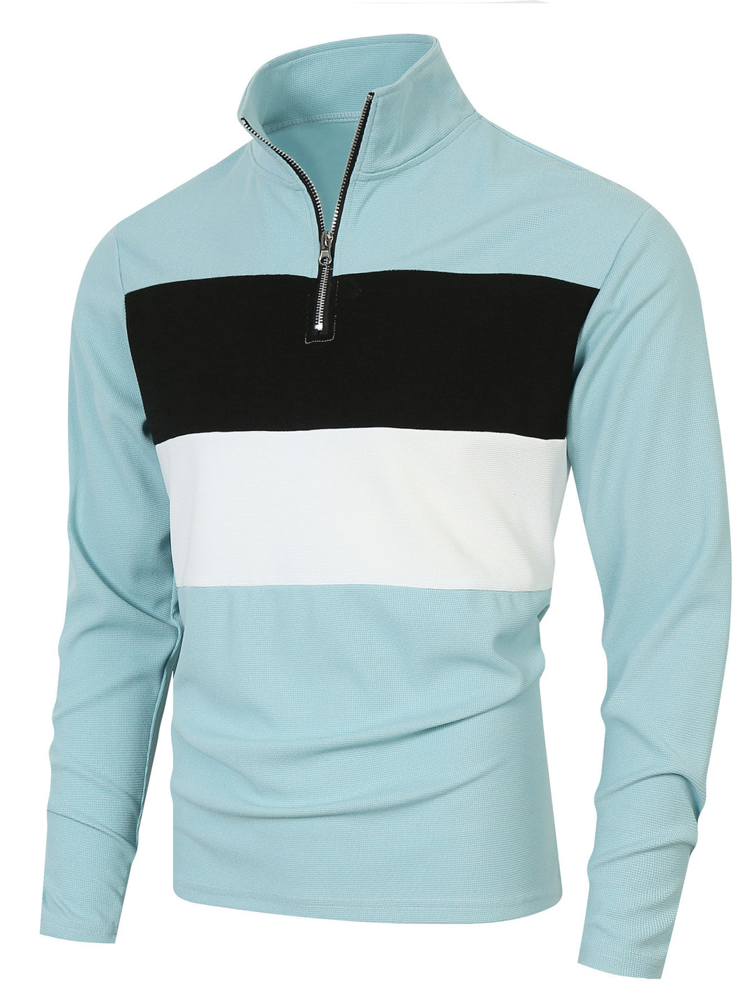 Herren Halbzip-Pullover mit Stehkragen, breitem Blockstreifen und fein gerippter Struktur Drune