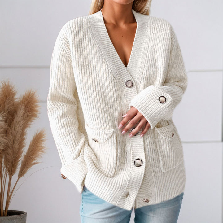 Damen Grobstrickcardigan mit praktischen Taschen und eleganten Knopfdetails Drune