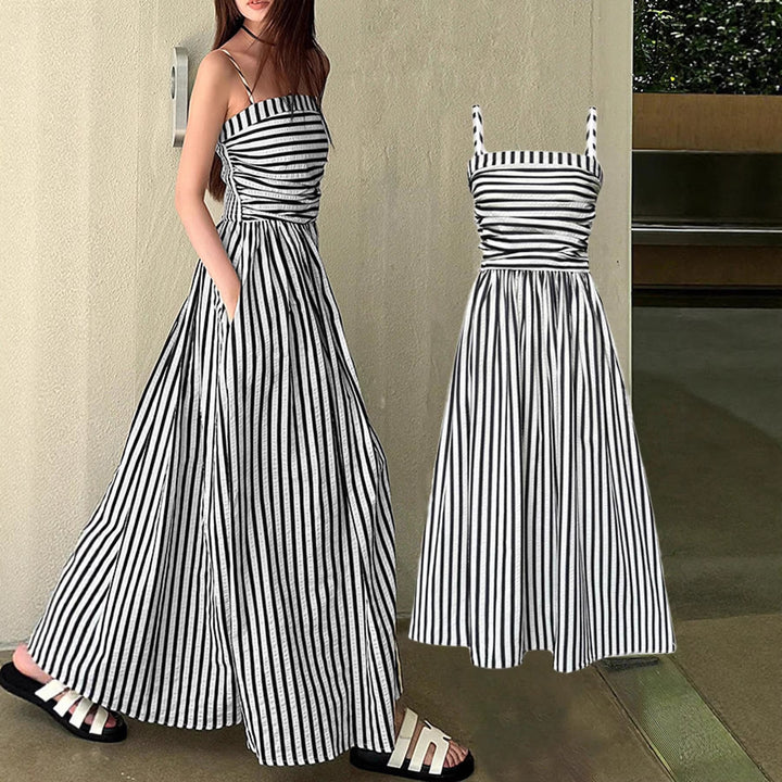 Damen Maxikleid mit schmalen Trägern und raffinierten Falten Drune