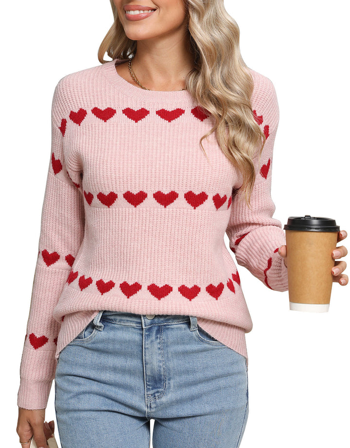 Damen Strickpullover mit Herzmuster Drune
