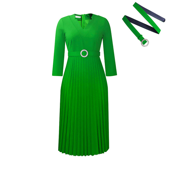 Damen Midikleid mit eleganter Plissé-Optik und modischem Taillengürtel Drune