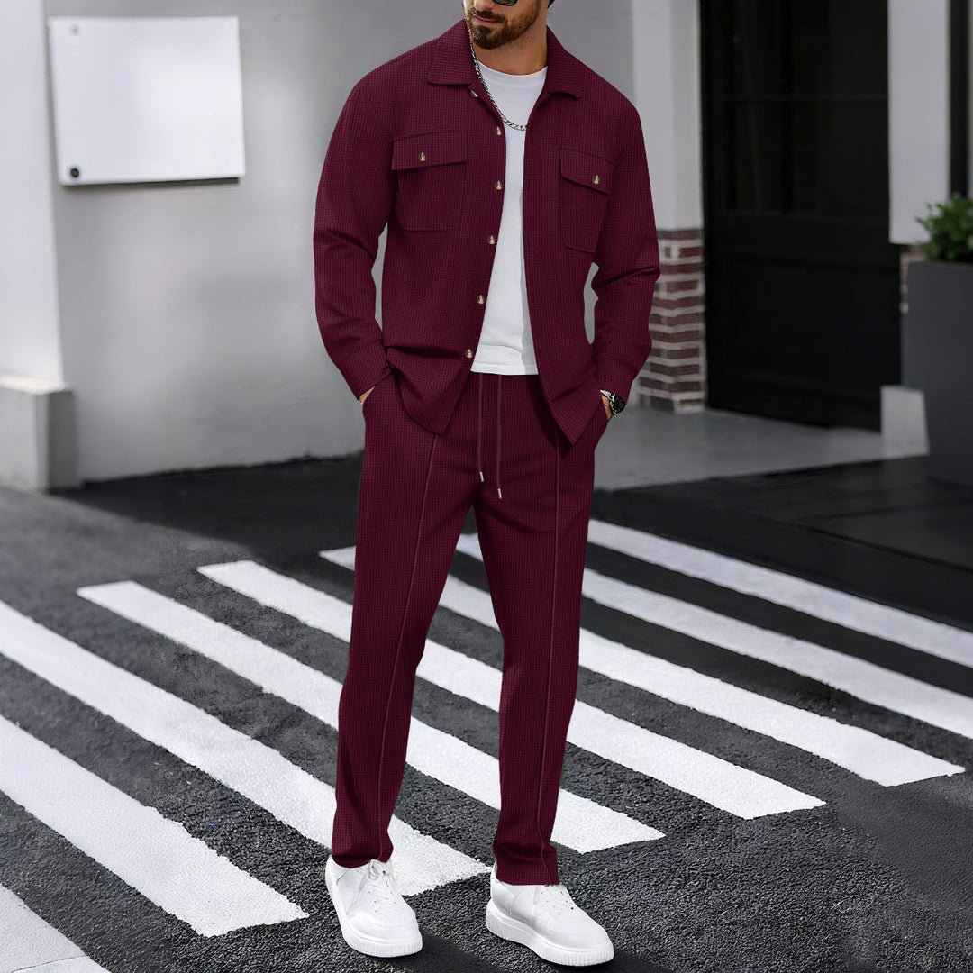 Herren modisches Freizeit-Set mit strukturierter Jacke und bequemen Hosen Drune