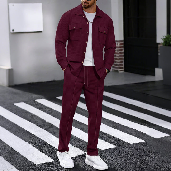 Herren modisches Freizeit-Set mit strukturierter Jacke und bequemen Hosen Drune