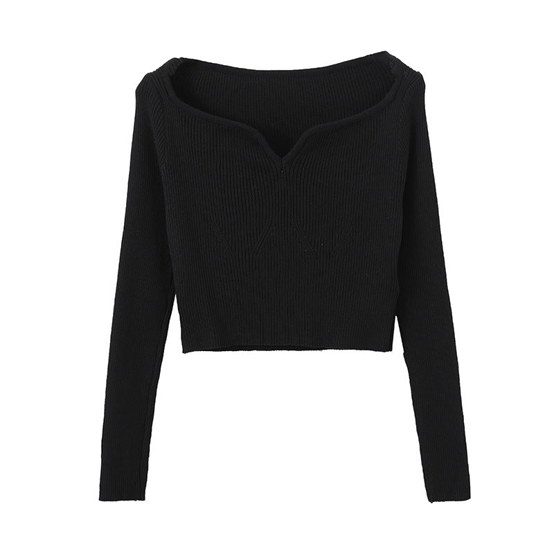 Damen elegantes Oberteil mit V-Ausschnitt und feiner Rippstruktur Drune