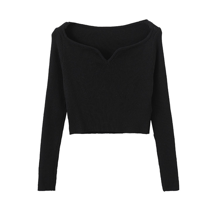 Damen elegantes Oberteil mit V-Ausschnitt und feiner Rippstruktur Drune
