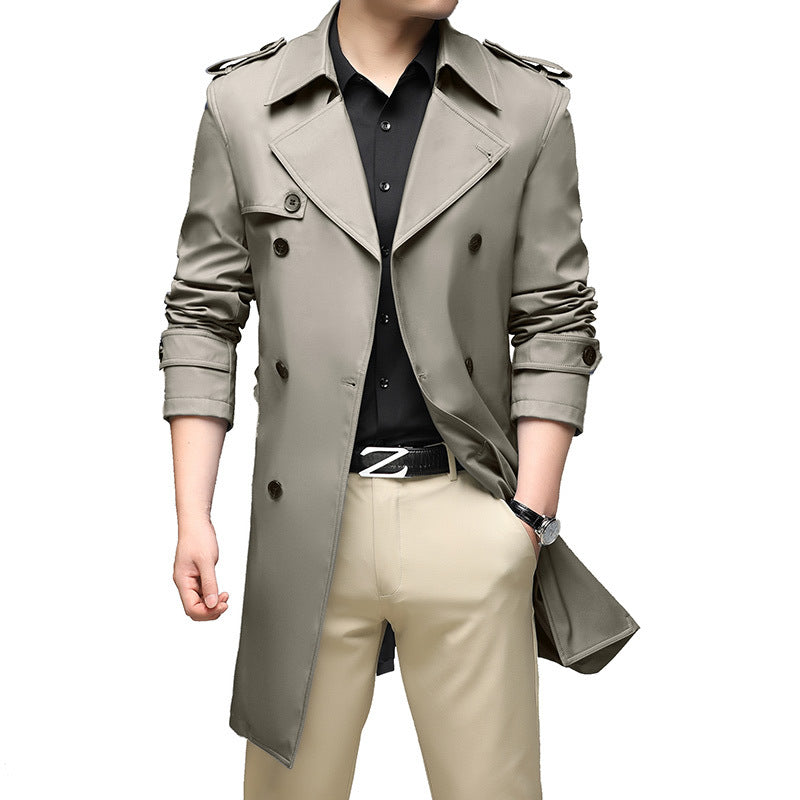 Herren Moderner Slim-Fit Trenchcoat mit Epauletten und doppelreihiger Knopfleiste Drune