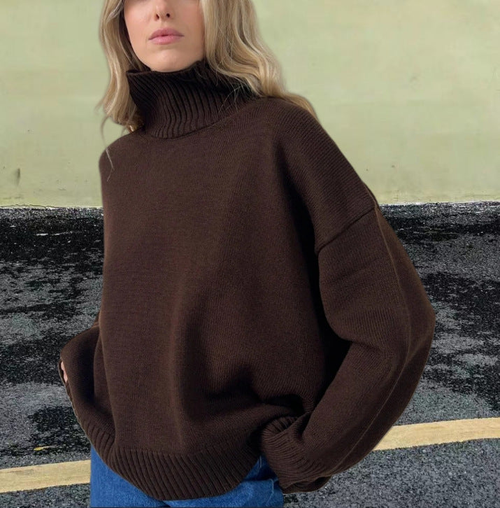 Damen Strickpullover mit hohem Kragen und weitem Schnitt Drune