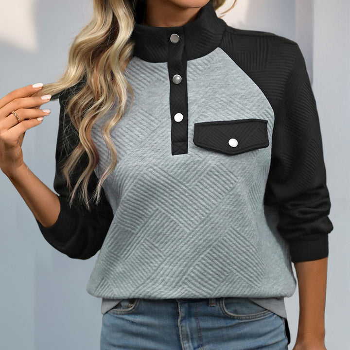 Damen Steppstruktur-Sweatshirt mit Raglanärmeln, Druckknopf-Leiste und Brustpatte Drune