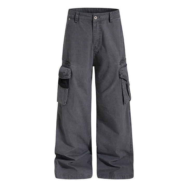 Damen Weite High‑Waist Canvas-Cargohose mit Multi‑Taschen und Netz-Details Drune