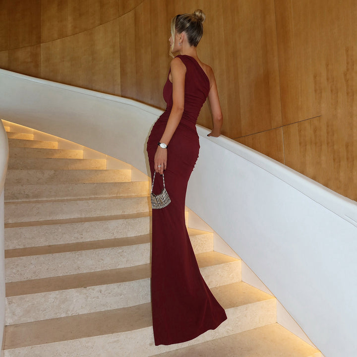 Damen figurbetontes Abendkleid mit asymmetrischen Raffungen Drune