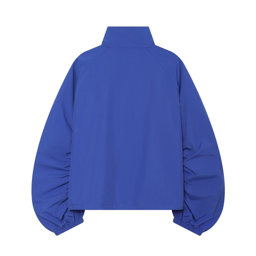 Damen Kurzjacke mit gerafften Ballonärmeln, Stehkragen und Tunnelzug Drune