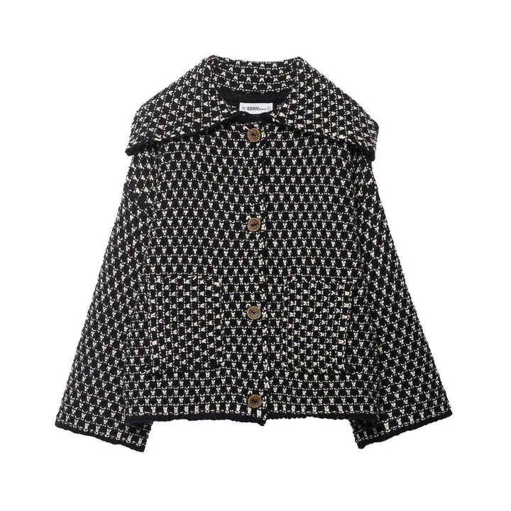 Damen modische Kurzjacke mit kariertem Muster und Knopfdetails Drune