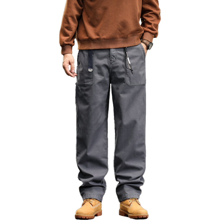 Herren Lockere Canvas-Cargohose mit Tunnelzugbund und aufgesetzten Fronttaschen Drune