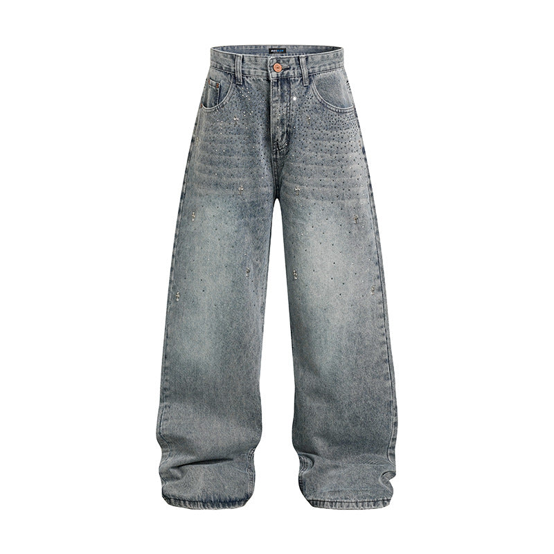 Damen Weite hochgeschnittene Baggy-Jeans mit Used-Wash und Steppdetail Drune