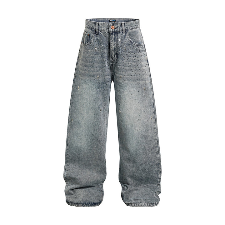 Damen Weite hochgeschnittene Baggy-Jeans mit Used-Wash und Steppdetail Drune
