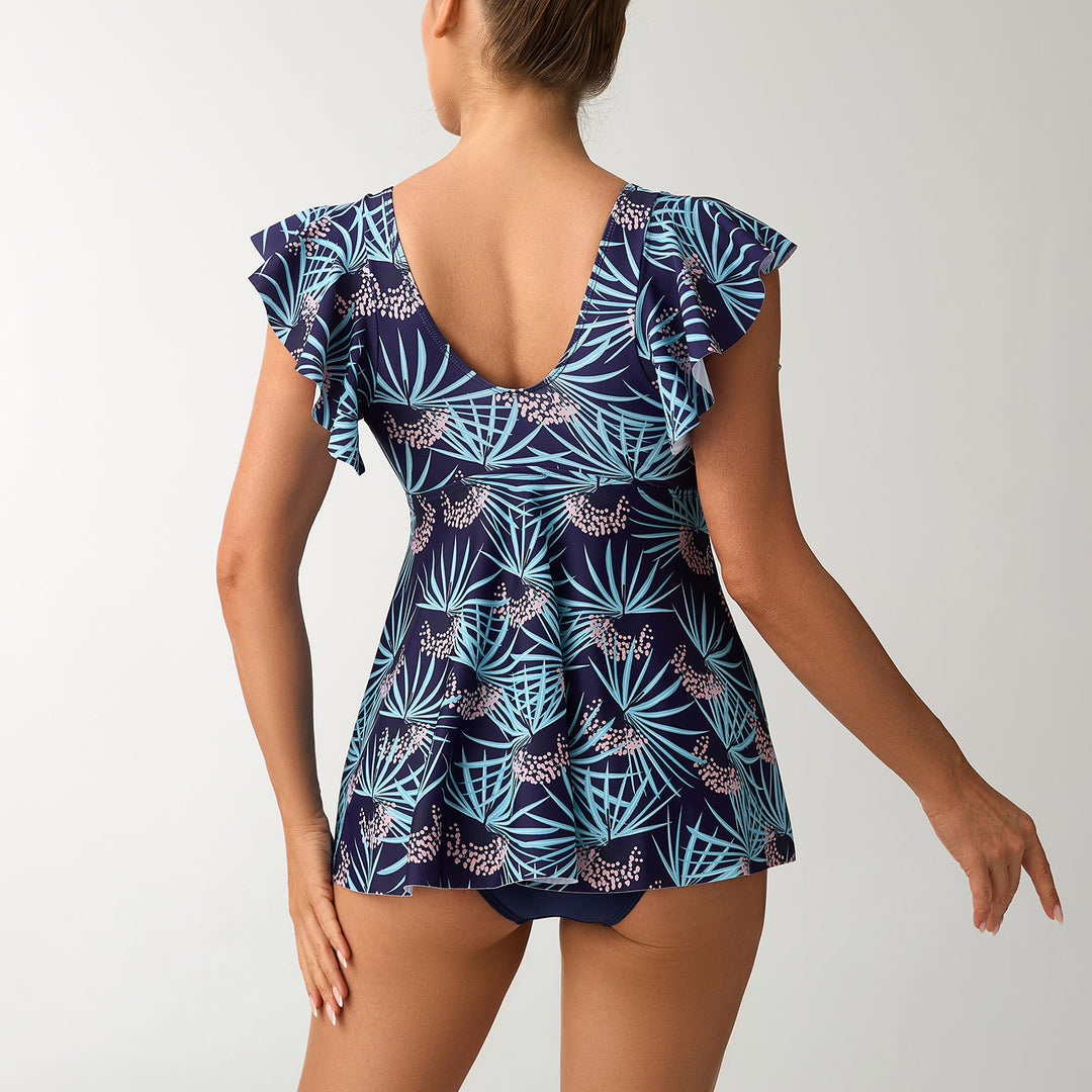 Damen Eleganter Kombination Badeanzug mit Volant und floralem Muster Drune