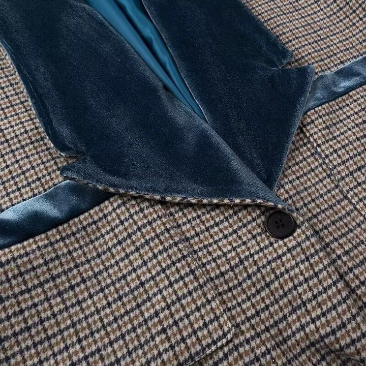 Damen eleganter langärmliger Mantel mit samtigen Akzenten Drune