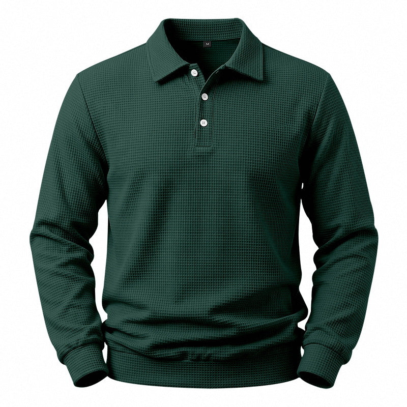 Herren Langarm-Poloshirt mit Waffelstruktur und Baumwollmix Drune