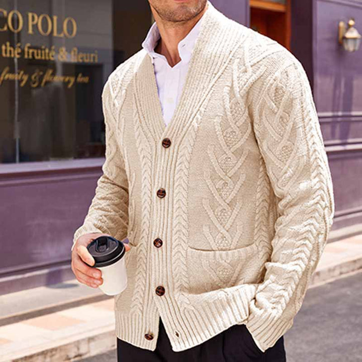 Herren Zopfstrick-Cardigan mit Schalkragen und aufgesetzten Taschen Drune
