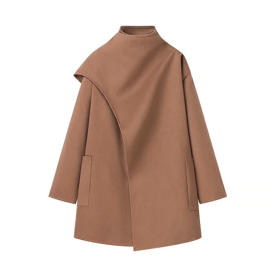 Damen nan asymmetrischer Mantel mit Stehkragen und überschnittenem Cape-Detail Drune