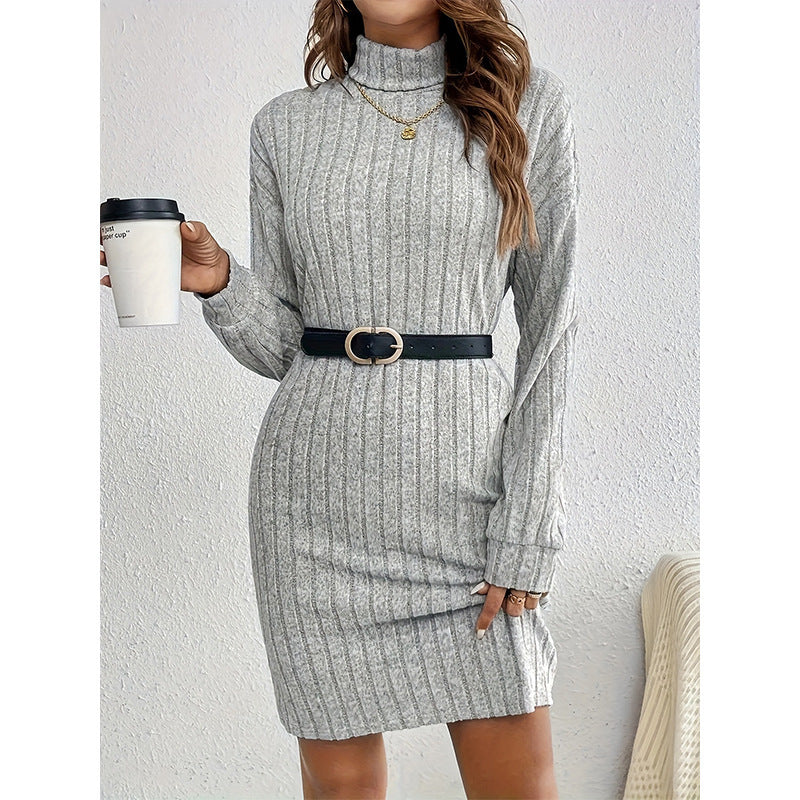 Damen Elegantes gestricktes Minikleid mit hohem Kragen Drune
