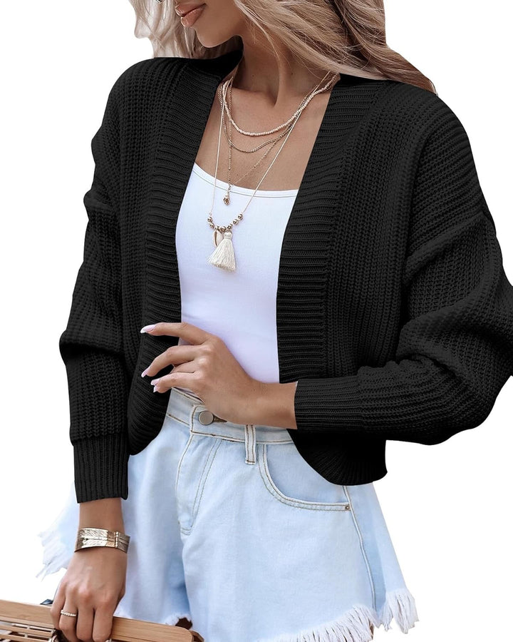 Damen lässiger Strickcardigan mit voluminösen Ärmeln und strukturierter Oberfläche Drune