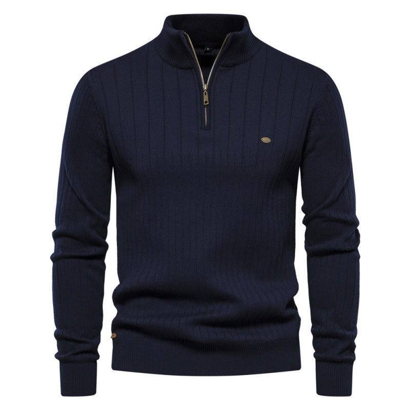 Herren Pullover mit halbem Reißverschluss und Rippstruktur Drune