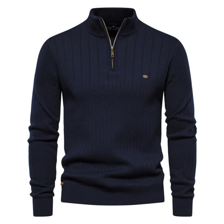 Herren Pullover mit halbem Reißverschluss und Rippstruktur Drune