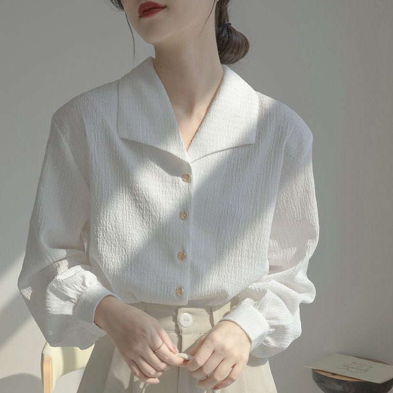Damen Elegantes Blusenshirt mit tiefem V-Ausschnitt und volumetrischen Puffärmeln Drune