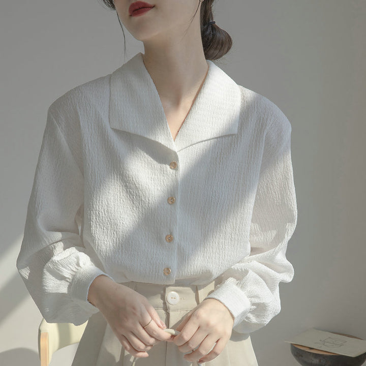 Damen Elegantes Blusenshirt mit tiefem V-Ausschnitt und volumetrischen Puffärmeln Drune