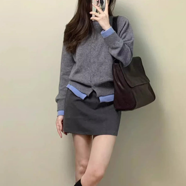 Damen eleganter Strickcardigan mit feinen Kontrastdetails Drune