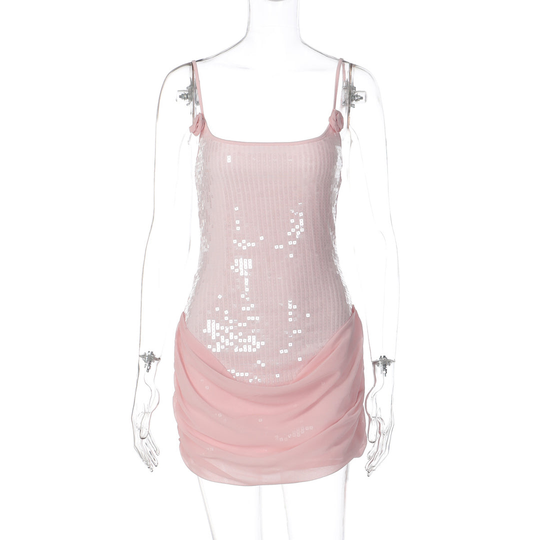 Damen Elegantes Minikleid mit Pailletten und Raffungen Drune