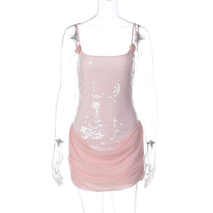 Damen Elegantes Minikleid mit Pailletten und Raffungen Drune
