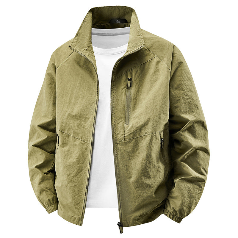 Herren  leichte Ripstop Reißverschluss-Front Stehkragen Reise Utility Jacke Drune