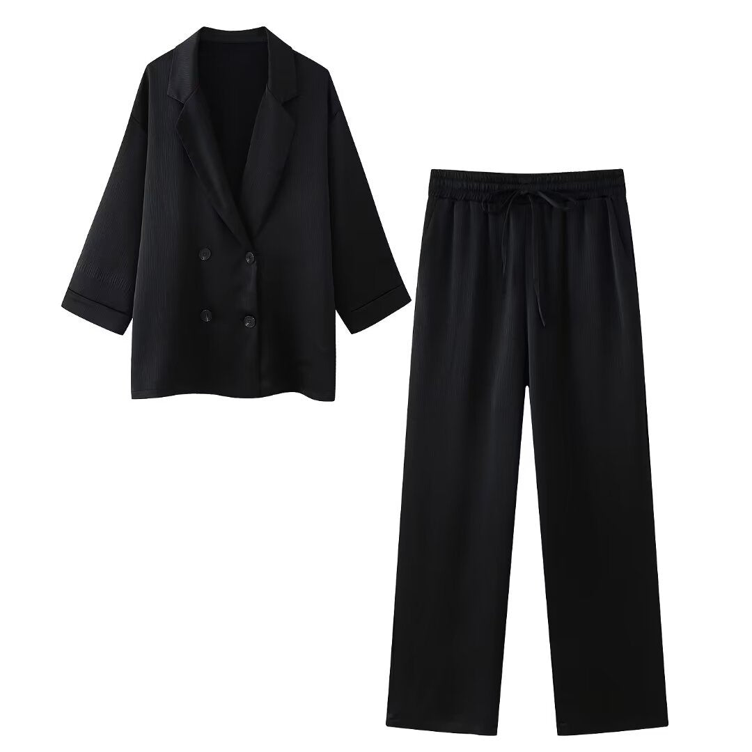 Damen nan weite Plissee-Hose mit elastischem Bund, Tunnelzug und seitlichen Eingrifftaschen Drune