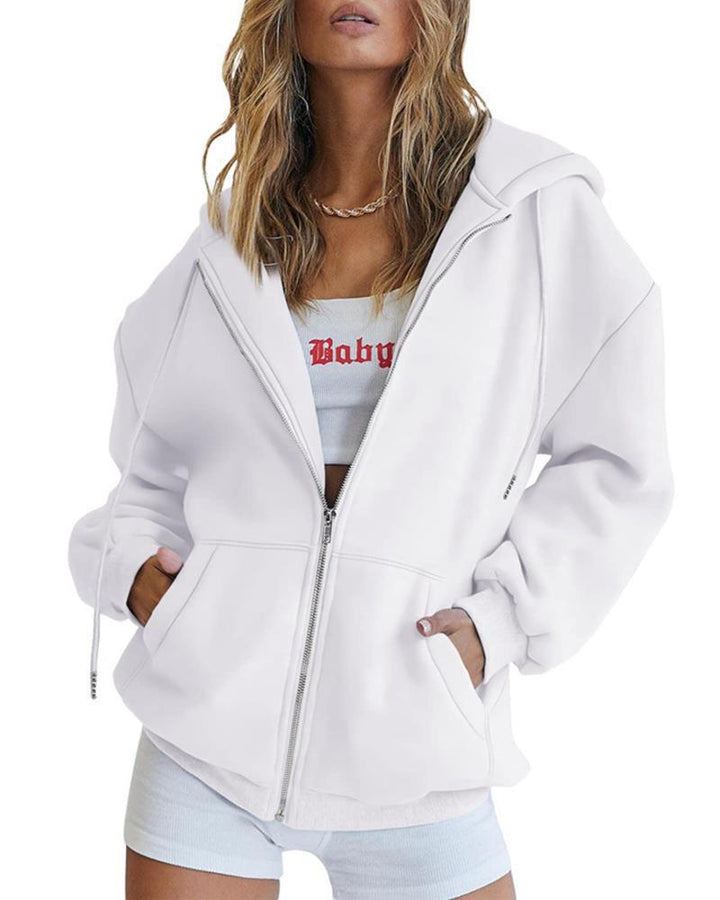 Damen nan Oversize-Kapuzenjacke mit durchgehendem Reißverschluss French-Terry, Kängurutaschen und elastischen Bündchen Drune