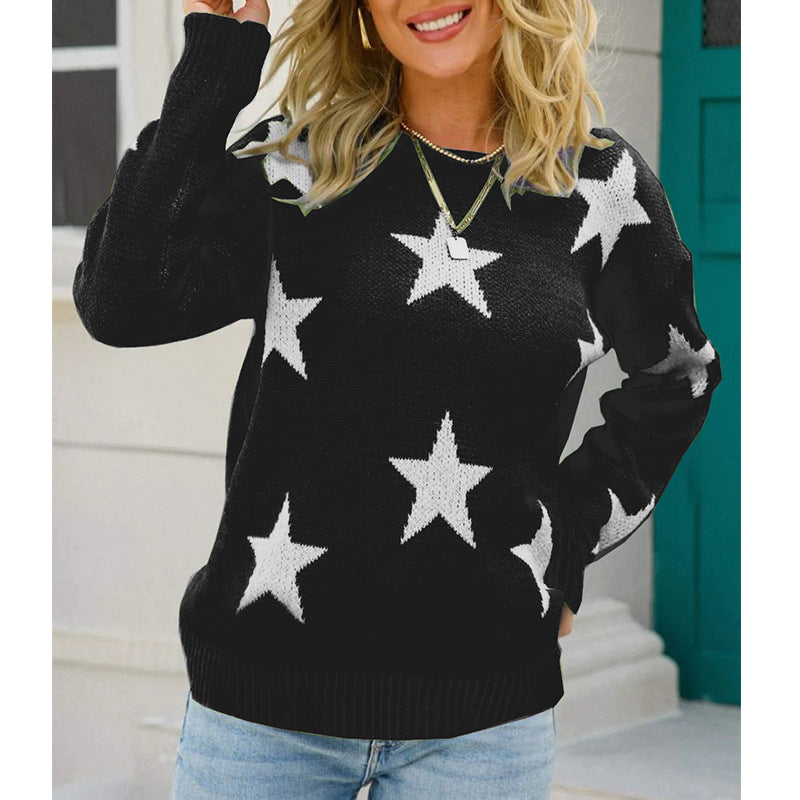 Damen Modischer Pullover mit Sternenmuster Drune