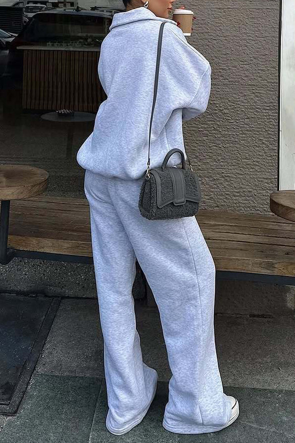 Drune | Vibes Halb Offenes Pullover Sweatshirt und Hose Zwei Teiliges Satz