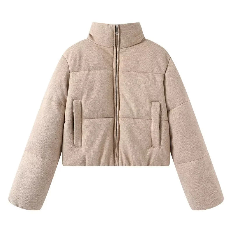 Damen nan cropped Teddy-Steppblouson mit hohem Kragen und verdecktem Reißverschluss Drune